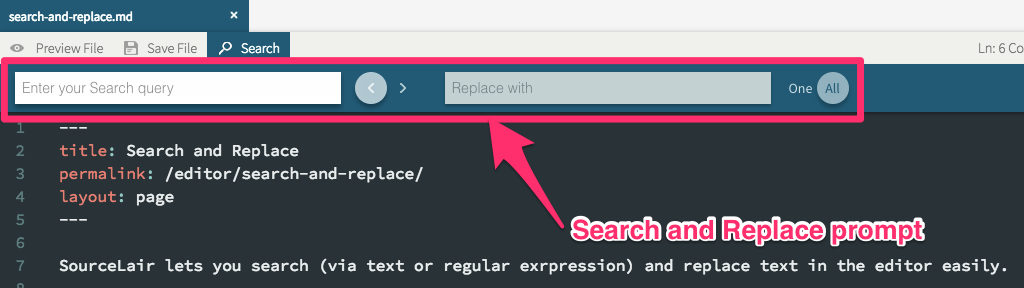 Search and Replace prompt screenshot