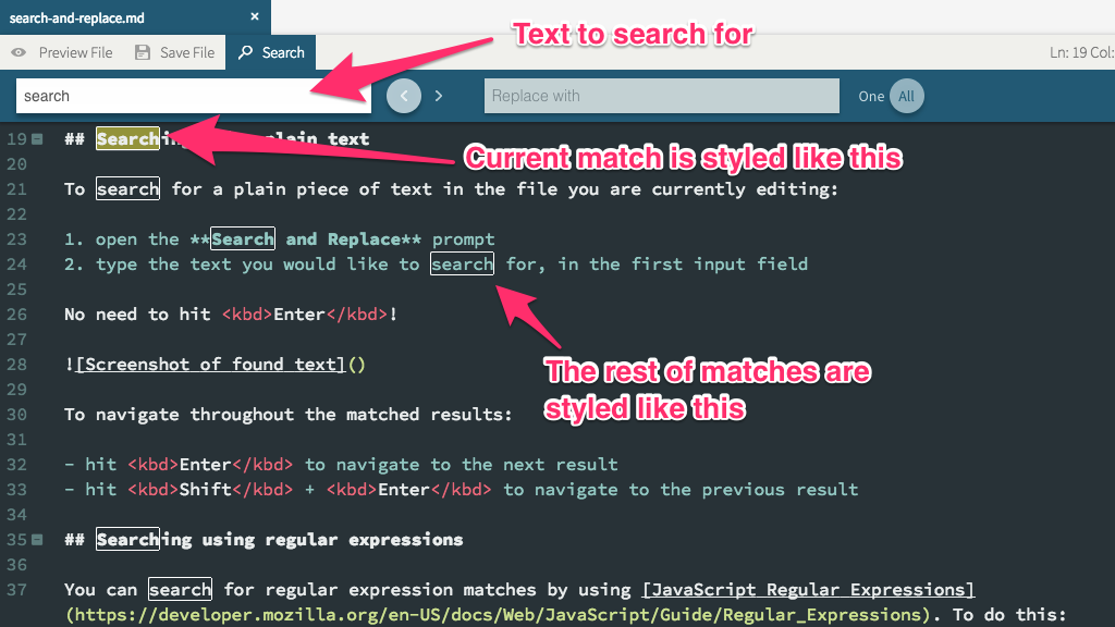 Screenshot of found text