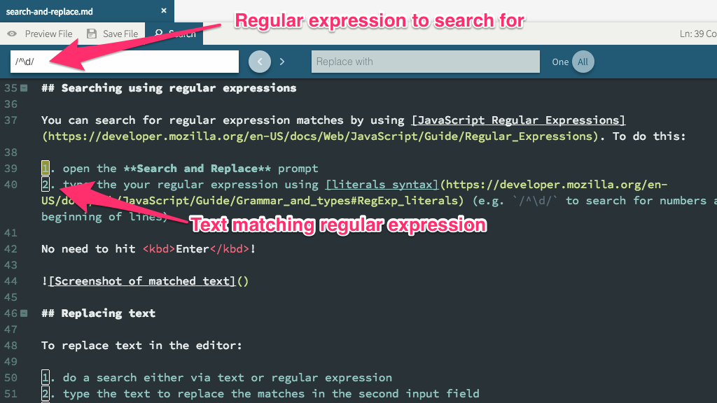 Screenshot of matched text