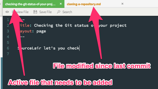 Git status in the editor